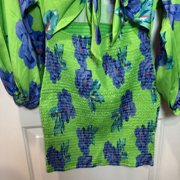 Free People Mini Dress Cassie Dress Lime Blue Size S Summer Dress - Picture 5 of 16